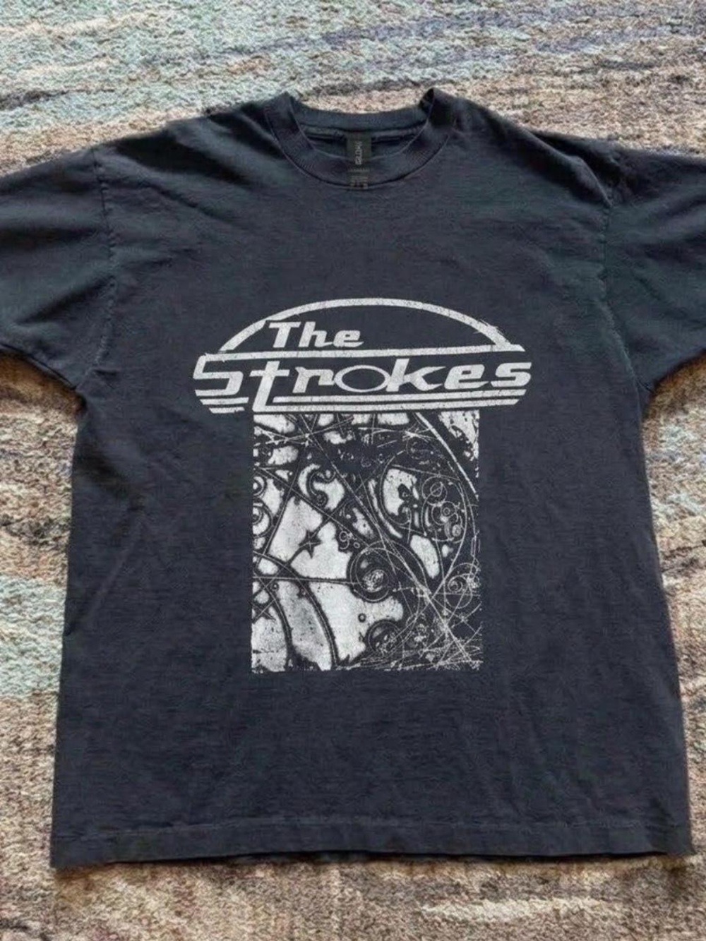 Gildan Black The Strokes Band Tee with White Graphic
